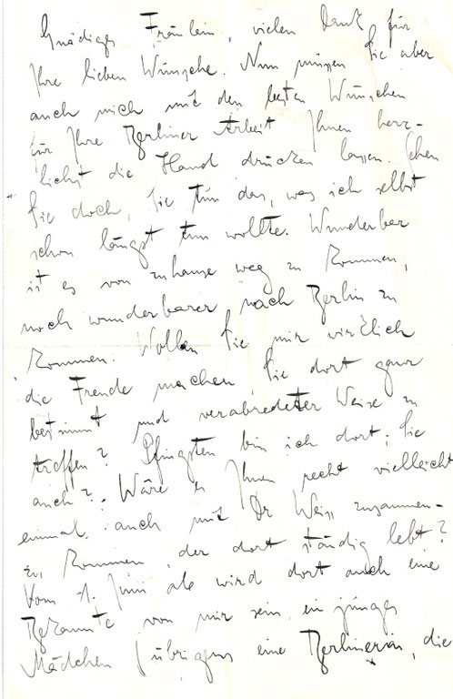 Primera página de la carta de Kafka a Lise Weltsch, 1914 (BNI)