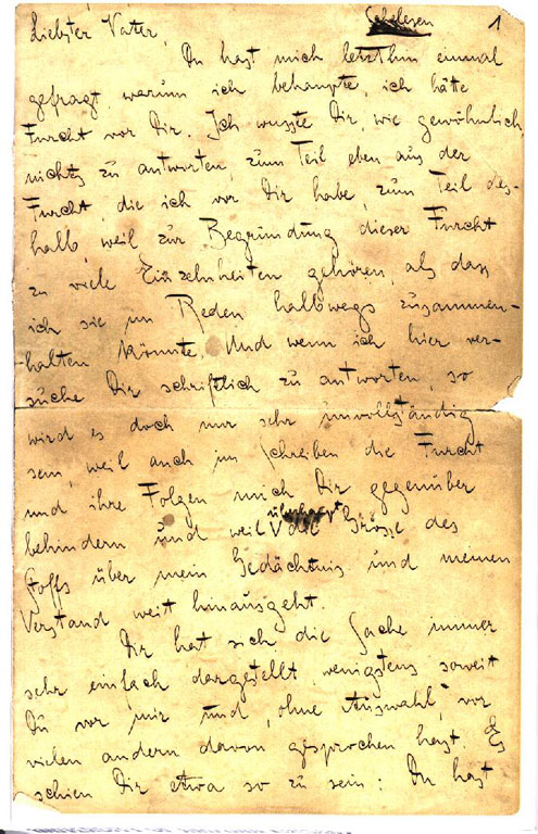 Manuscrito de Carta al padre, Deutsches Literaturarchiv Marbach