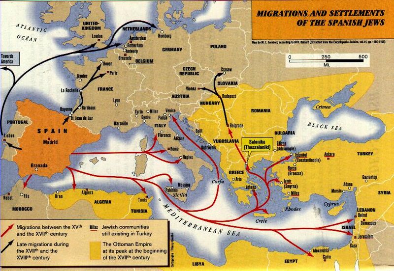 Mapa de la migración de los judíos sefardíes