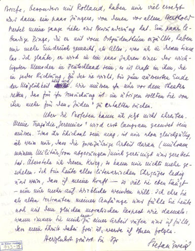 Cuarta página de la carta de Zweig a Martin Buber (24 de enero de 1917) (BNI)