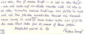 Firma de Zweig en la carta a Martin Buber,  24 de enero de 1917 (BNI)