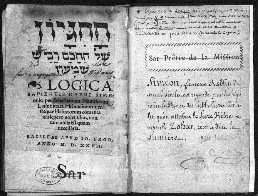 Traducción al latín de Logica Sapientis Rabbi Simeonis, de Maimónides. Basilea, 1527 (BNI)